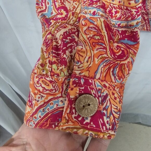 Coldwater Creek Jacket Orange Pink Paisley Boho Casual Cotton 1X - Picture 3 of 8